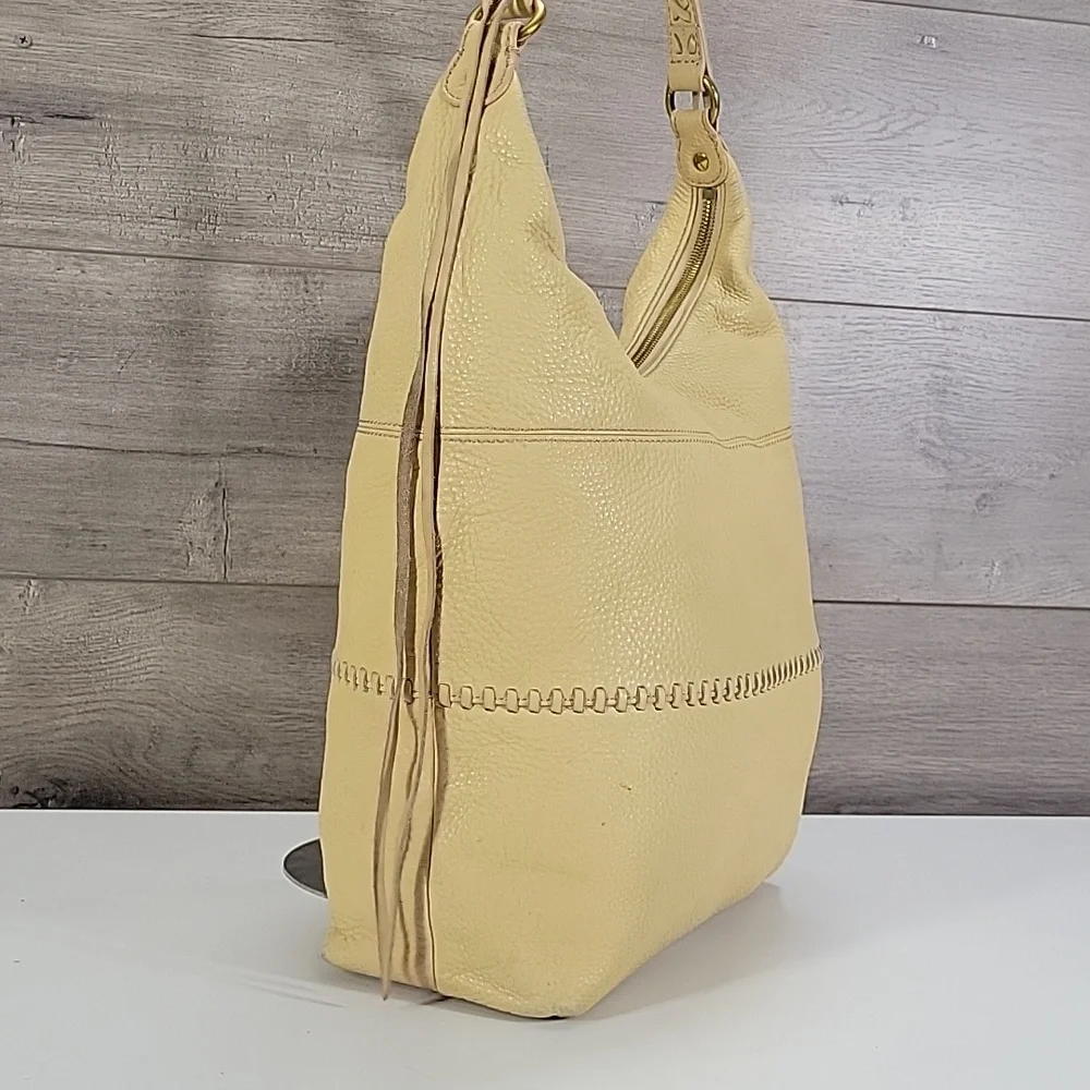 Hobo Cream Pebble Leather Hobo Shoulder Bag